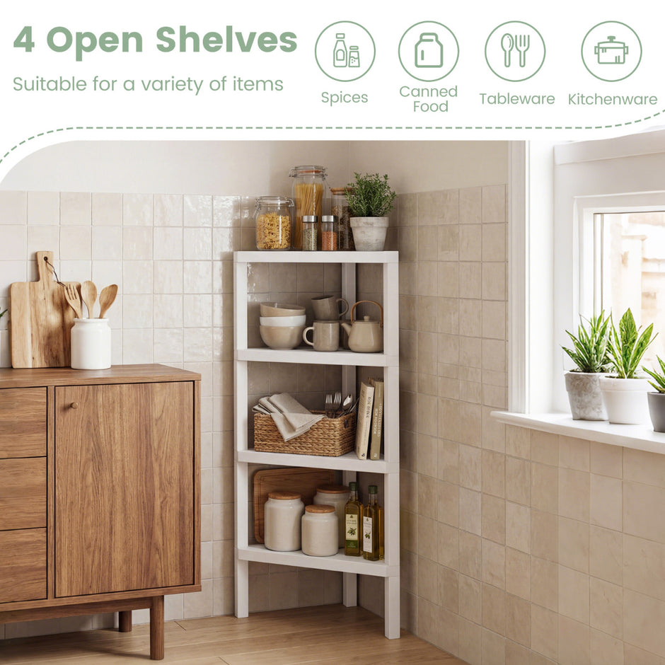 Hörnhylla – vånings Hörnbokhylla med öppna ribbhyllor fristående utställningsställ ( ) – 4 – Vit