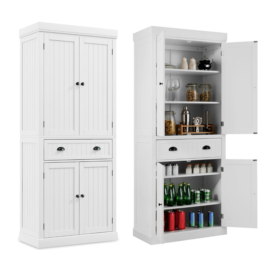 Köksskåp – Bufféskåp av trä med ställbara hyllor – 183 cm 76 x 40 x 183 cm – Vit