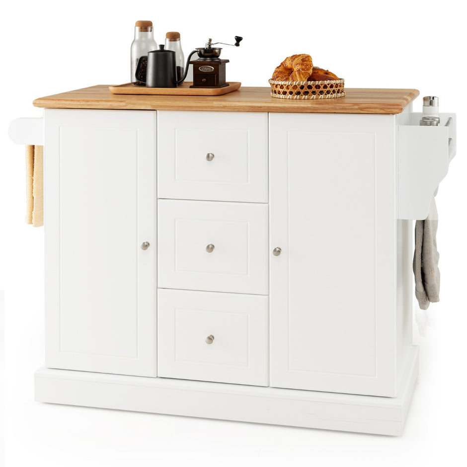 Köksskåp – Trä Köksö med dolda hjul Köksvagn bänkskiva – 5 127 x 46 x 91,5 cm – Vit