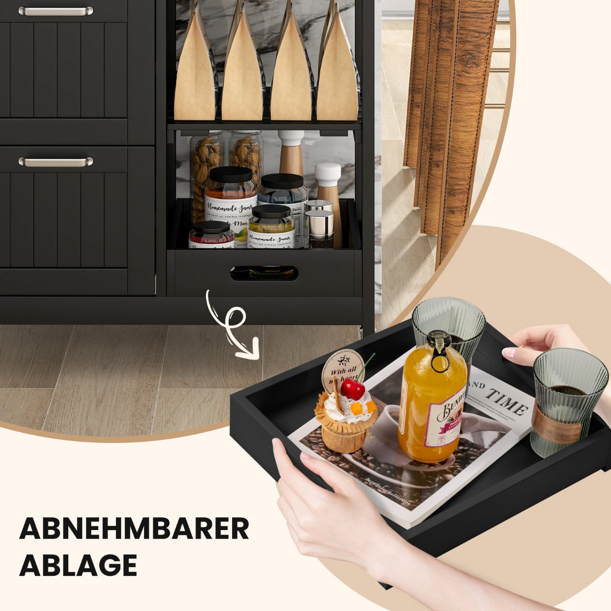 Multifunktionsvagn – köksö på hjul med förvaringsutrymme – 67 x 37 x 84 cm – Svart