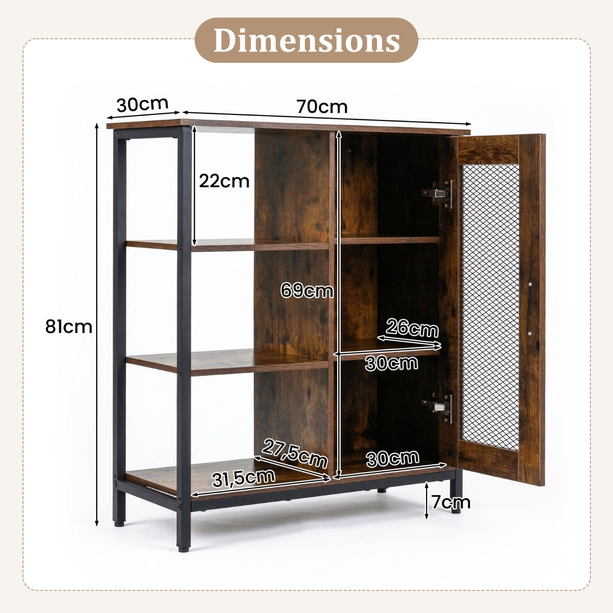 Trä – Sideboard Med Dörr och Justerbara Hyllor Köksskåp Vintage Buffetskåp – Brun
