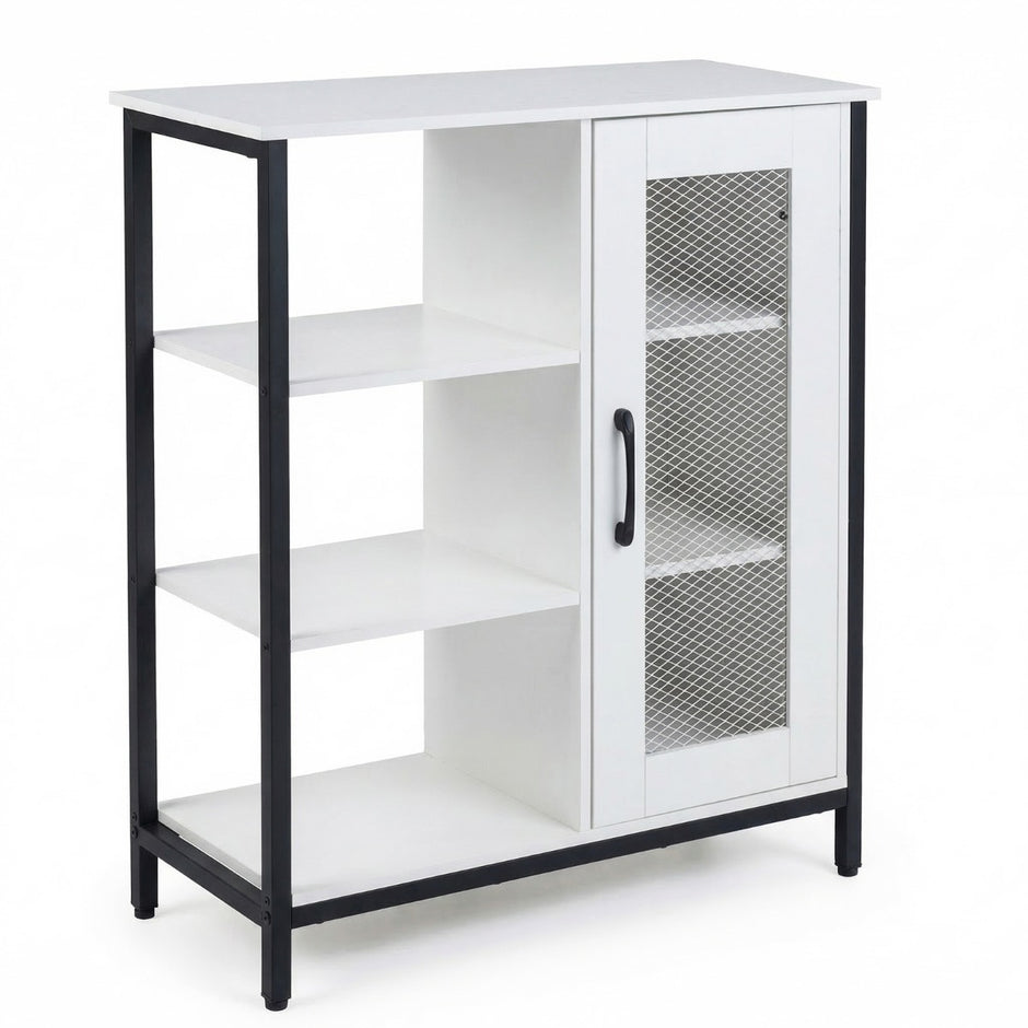 Trä – Sideboard Med Dörr och Justerbara Hyllor Köksskåp Vintage Buffetskåp – Vit