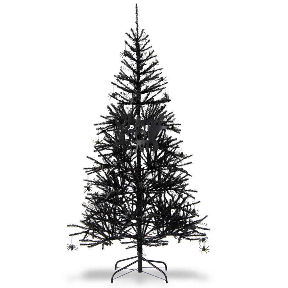 Högt – konstgjordt Halloween träd med LED lampor och dekorationer – 183 cm – Svart