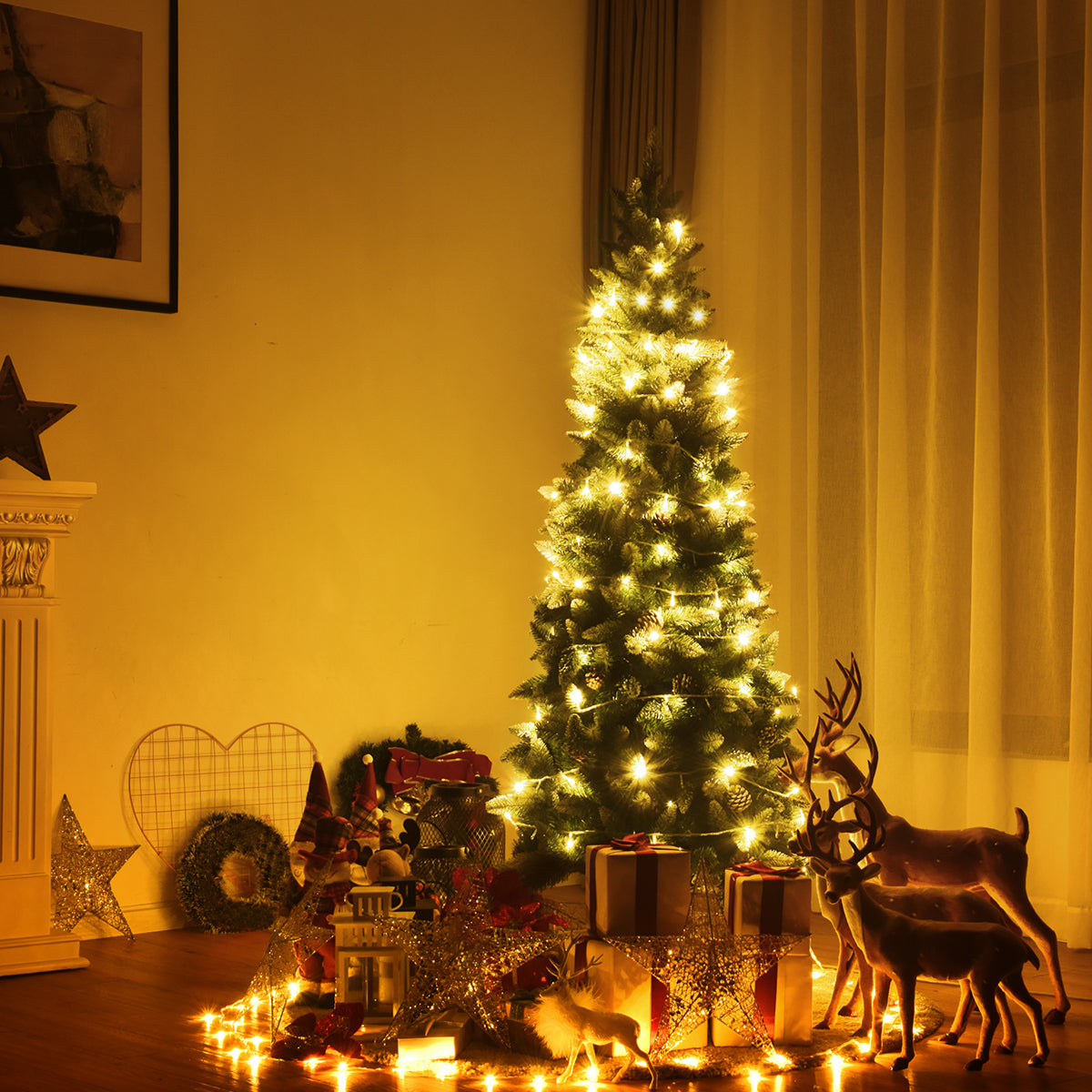Snötäckt – julgran med metallställ och spetsiga PVC nålar – 630 180 cm – Grön