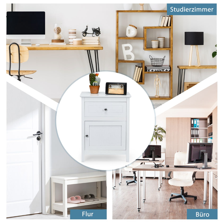 Set – med furu sängbord låda och dörr vånings accent sidobord – 2 2 – Vit