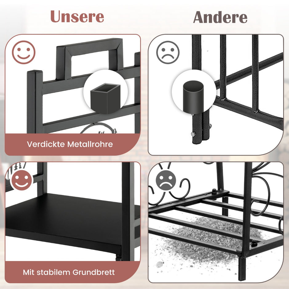 Vedställ – av metall med handtag och justerbara fotkuddar – 46 x 34 x 45 cm – Svart