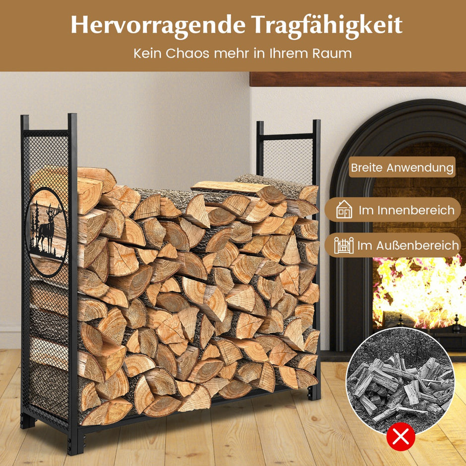 Vedställ – stort av metall – 121 x 38 x 117 cm – Svart