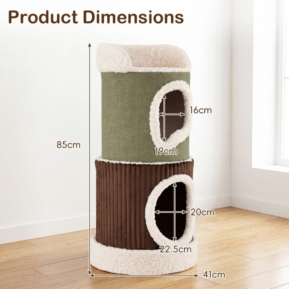 Krattunna – Nivåer Hög Kattunna med Hålor Liggyta och Rund Sockel – 3 Ø 41 cm 85 cm 2 – Grön