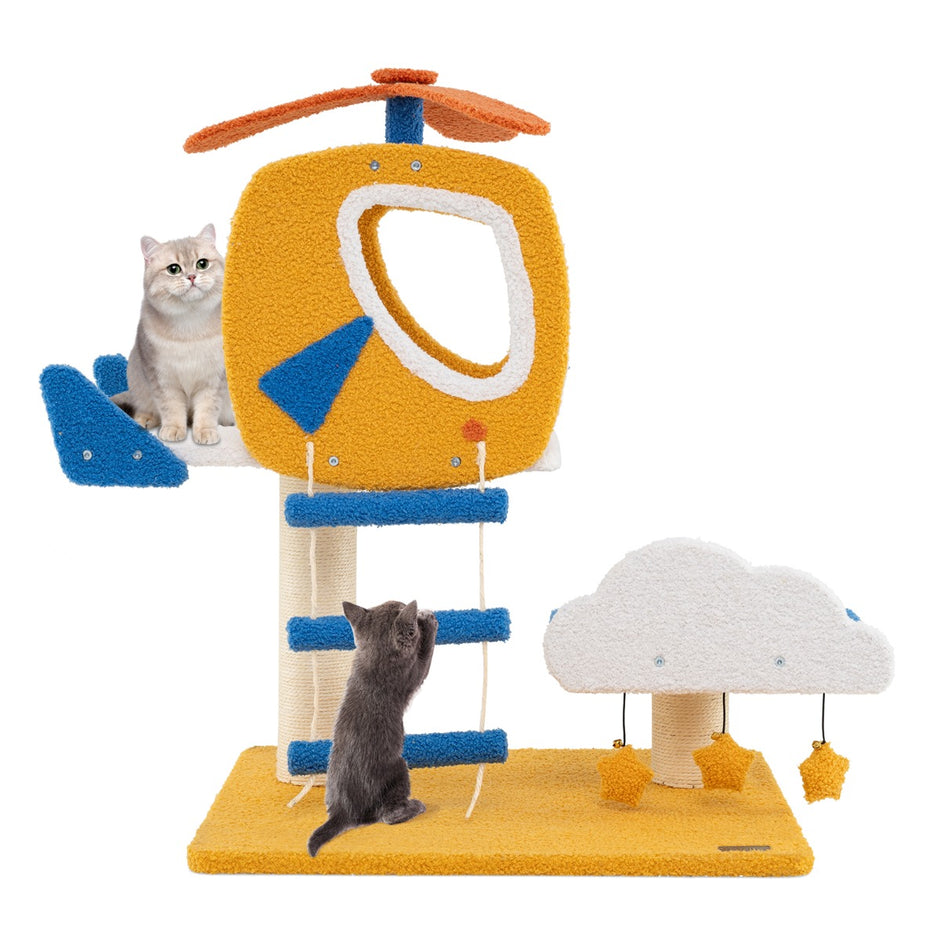 Cat – skrapstolpe med helikopterplattform och skrappelare hoppplattform – Orange