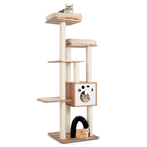 vånings – kattträd med mysiga mattor och grotta kattbåge – 6 176 cm – Beige