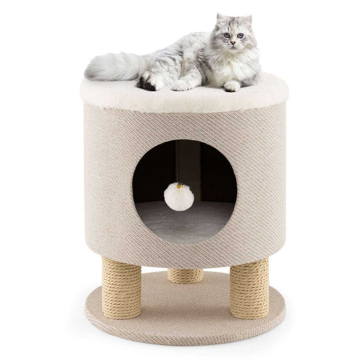 Liten – skrapstolpe med mjuk sits och sisal skrapstolpar bollpall – 3 40 x 40 x 47 cm – Beige