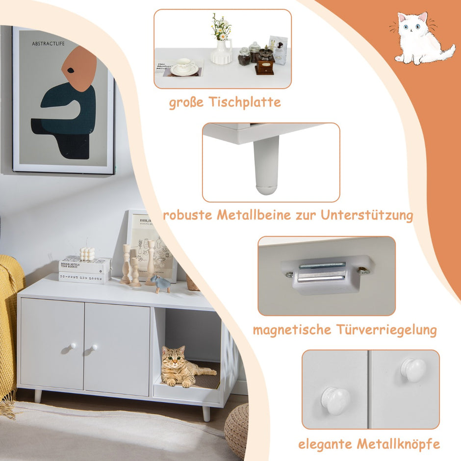 i – sidobord och kattskåp med skrapbräda Kattlåda Soffbord – 2 1 90 x 50 x 50 cm – Vit