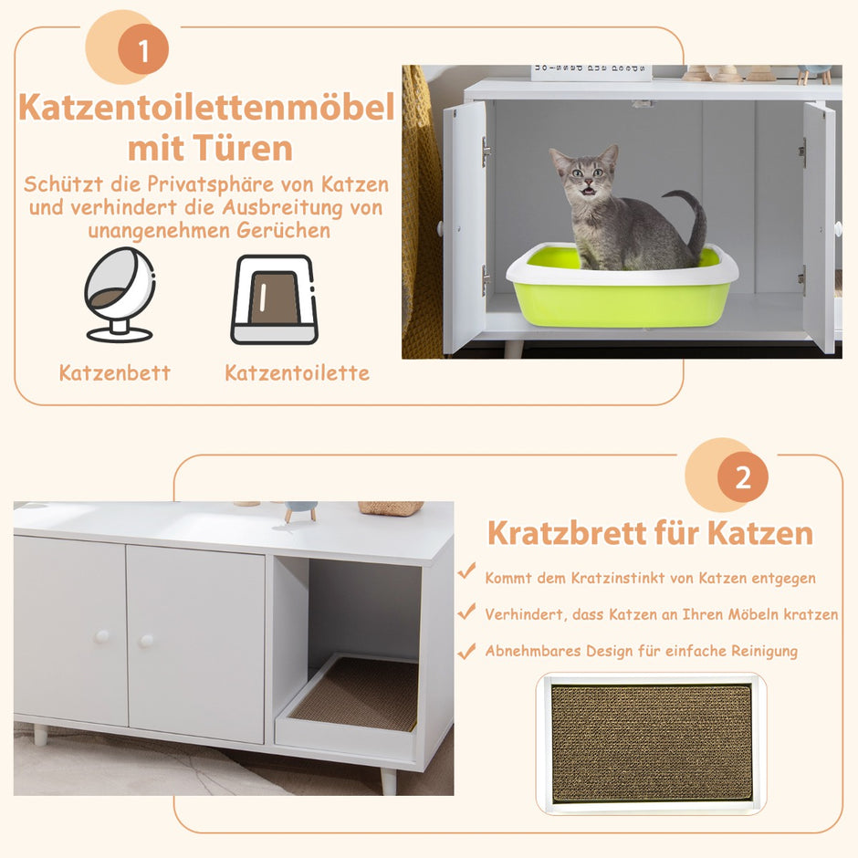 i – sidobord och kattskåp med skrapbräda Kattlåda Soffbord – 2 1 90 x 50 x 50 cm – Vit