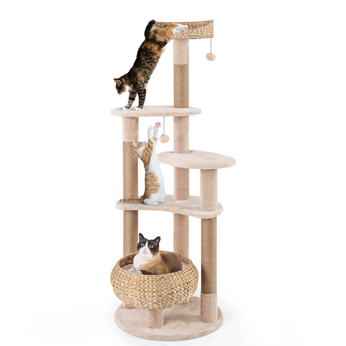 Kattträd – med Abborre och Cattail Basket Bed vånings klätterträd – 6 164 cm – Natur