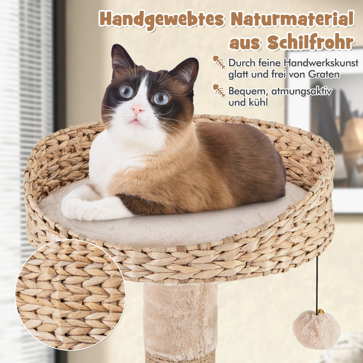 Kattträd – med Abborre och Cattail Basket Bed vånings klätterträd – 6 164 cm – Natur