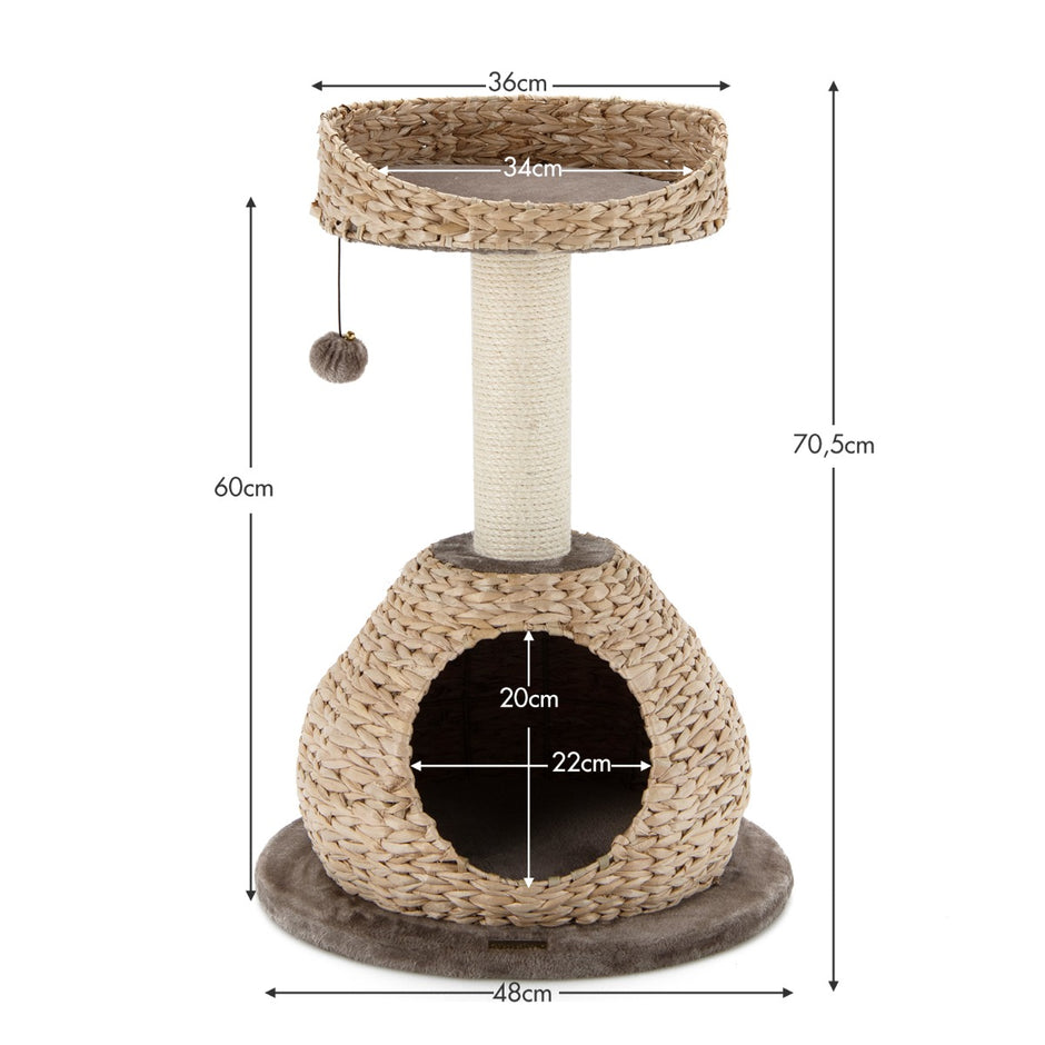 Litet – kattträd med grotta och naturlig sisal handgjord korg – Ø 48 x 70,5 cm – Brun