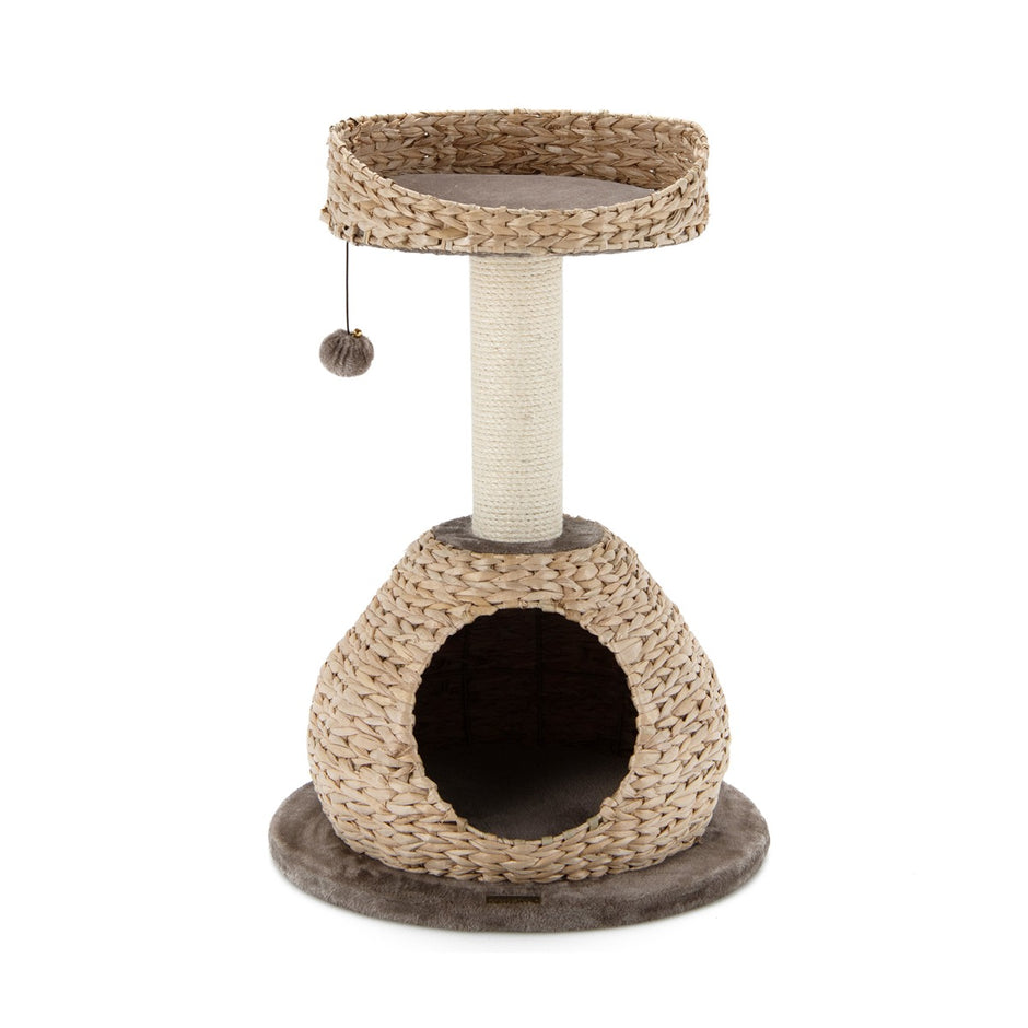 Litet – kattträd med grotta och naturlig sisal handgjord korg – Ø 48 x 70,5 cm – Brun