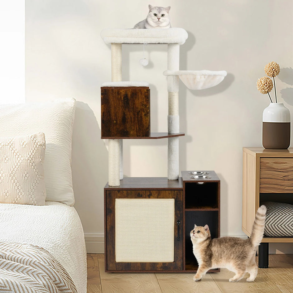 Kattmöbel – med klösstång Kattorn sisal Klösmatta och hängande boll Kattklätterträd Brunt – Brun