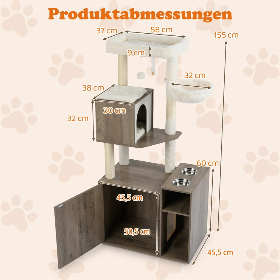 Kattmöbel – med klösstång Kattorn sisal Klösmatta och hängande boll Kattklätterträd – Grå
