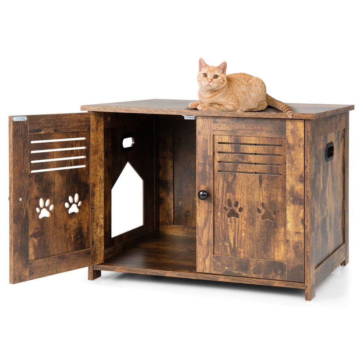 Cat – House kattsandlåda med dubbla lamelldörrar Kattskåp – 70 x 52 x 51 cm – Brun