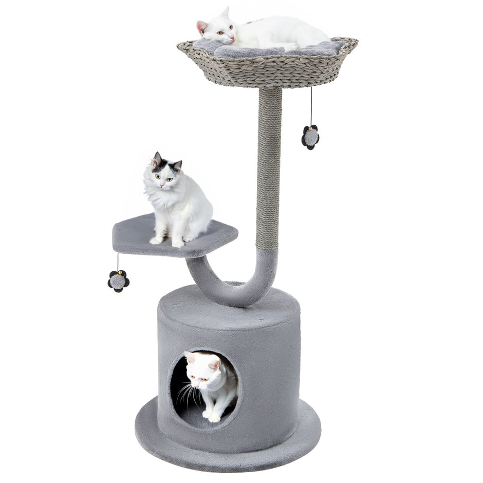Inomhus – kattträd med böjd metallram nivå Cat Activity Center – 3 – Grå