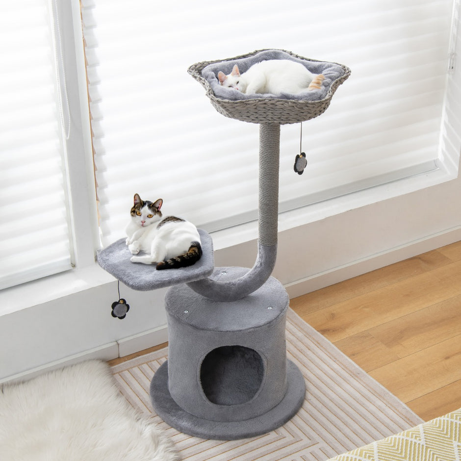 Inomhus – kattträd med böjd metallram nivå Cat Activity Center – 3 – Grå