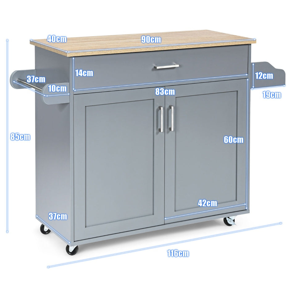 Kitchen – Island Cart Rullande förvaringsvagn Stort skåp + – 116 x 40 x 85 cm – Grå