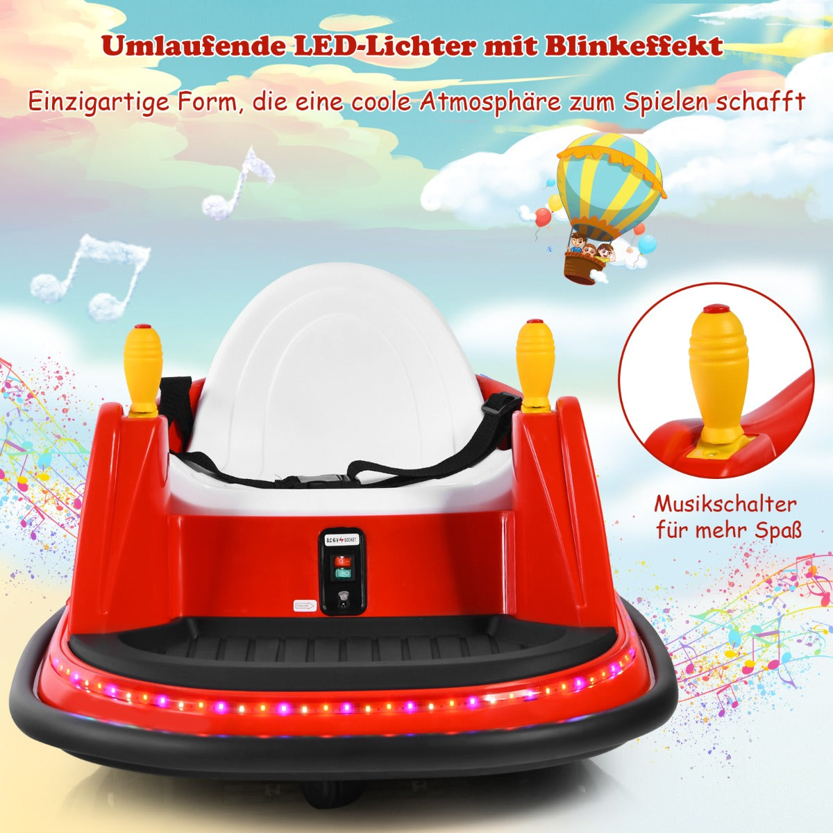 Barnstötfångarbil – 6V elektrisk med blinkande ljus – 57 x 75 x 42 cm – Röd