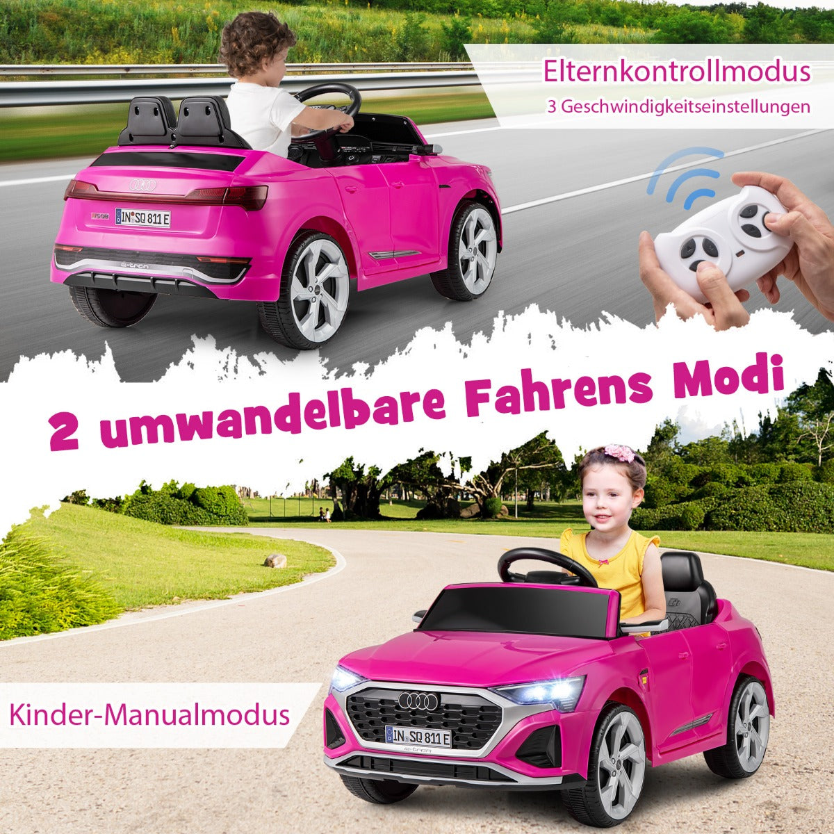 Licensierad – Audi SQ8 Barnbil 12V elfordon med fjärrkontroll – Rosa