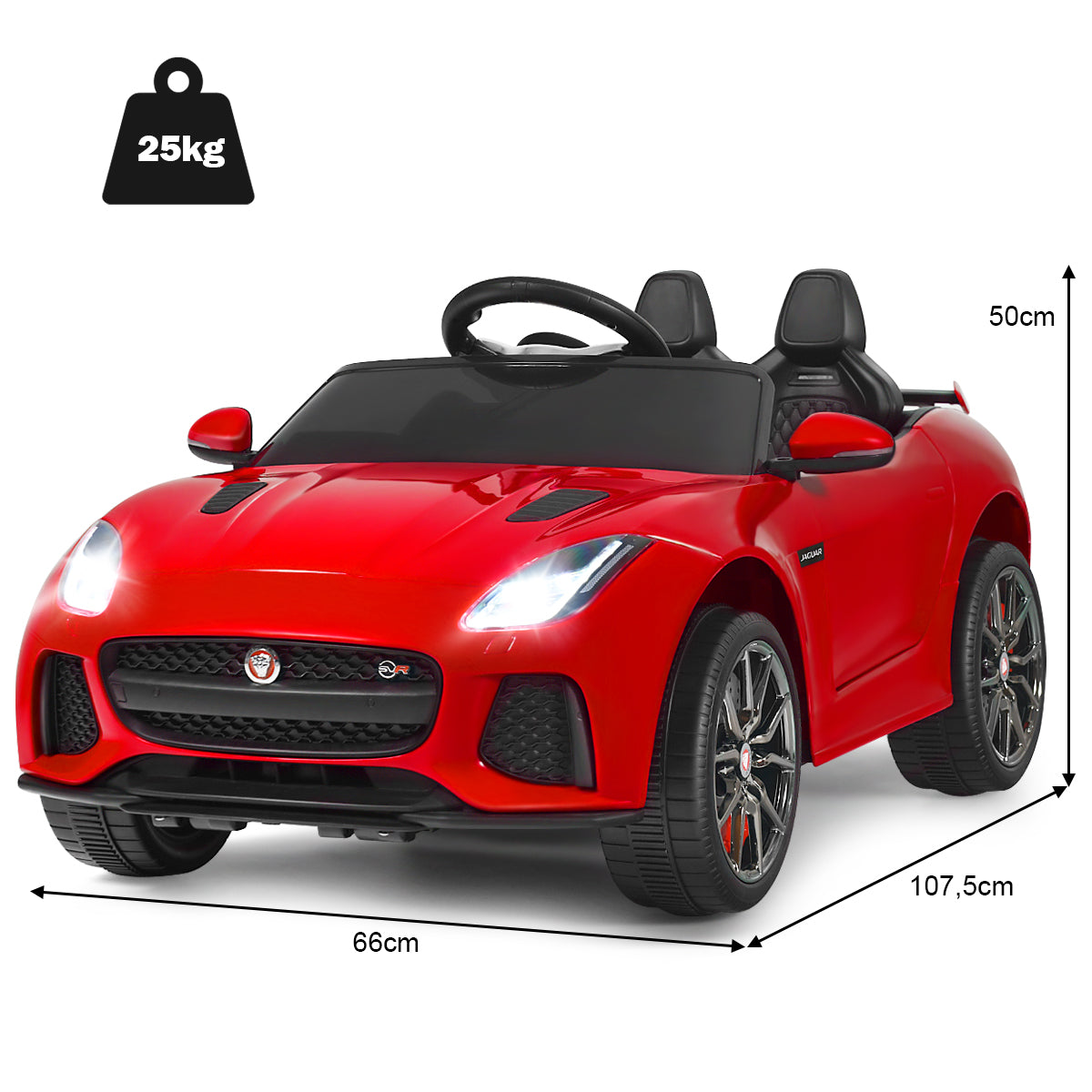 Elektrisk – barnbil med berättelser och musik signalhorn strålkastare 12V barnfordon 2,4G fjärrkontroll – Röd