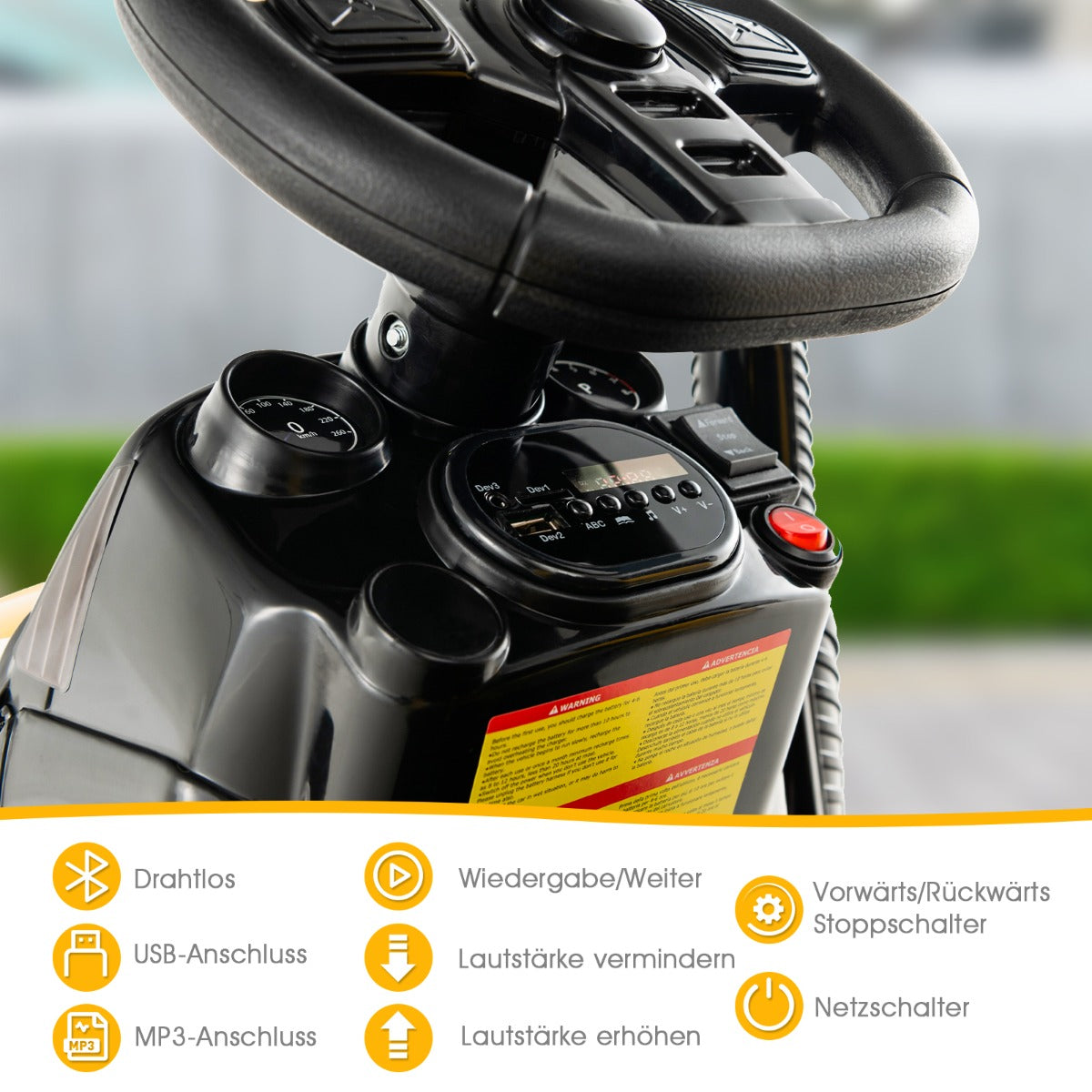 12V – traktor med 2,4G fjärrkontroll och avtagbar släpvagn för barn år – 3-8 – Gul