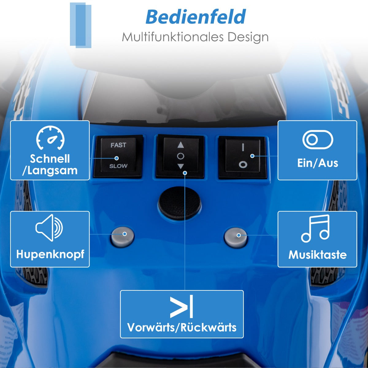 12V – Electric Kids Quad med musikhorn och LED strålkastare Blue – Blå