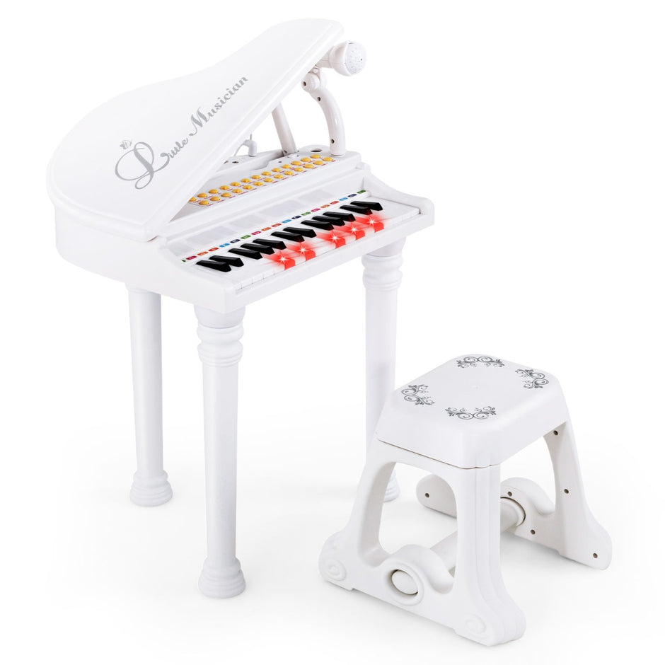 Bärbart – leksakspiano med pall Elektronisk pianotangentbord – 35 x 30 x 55 cm – Vit