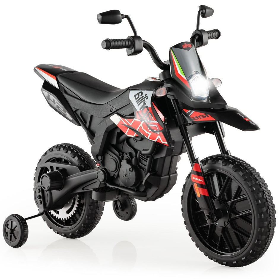 12V – barnmotorcykel med träningshjul Aprilia licensierad elmotorcykel – Röd