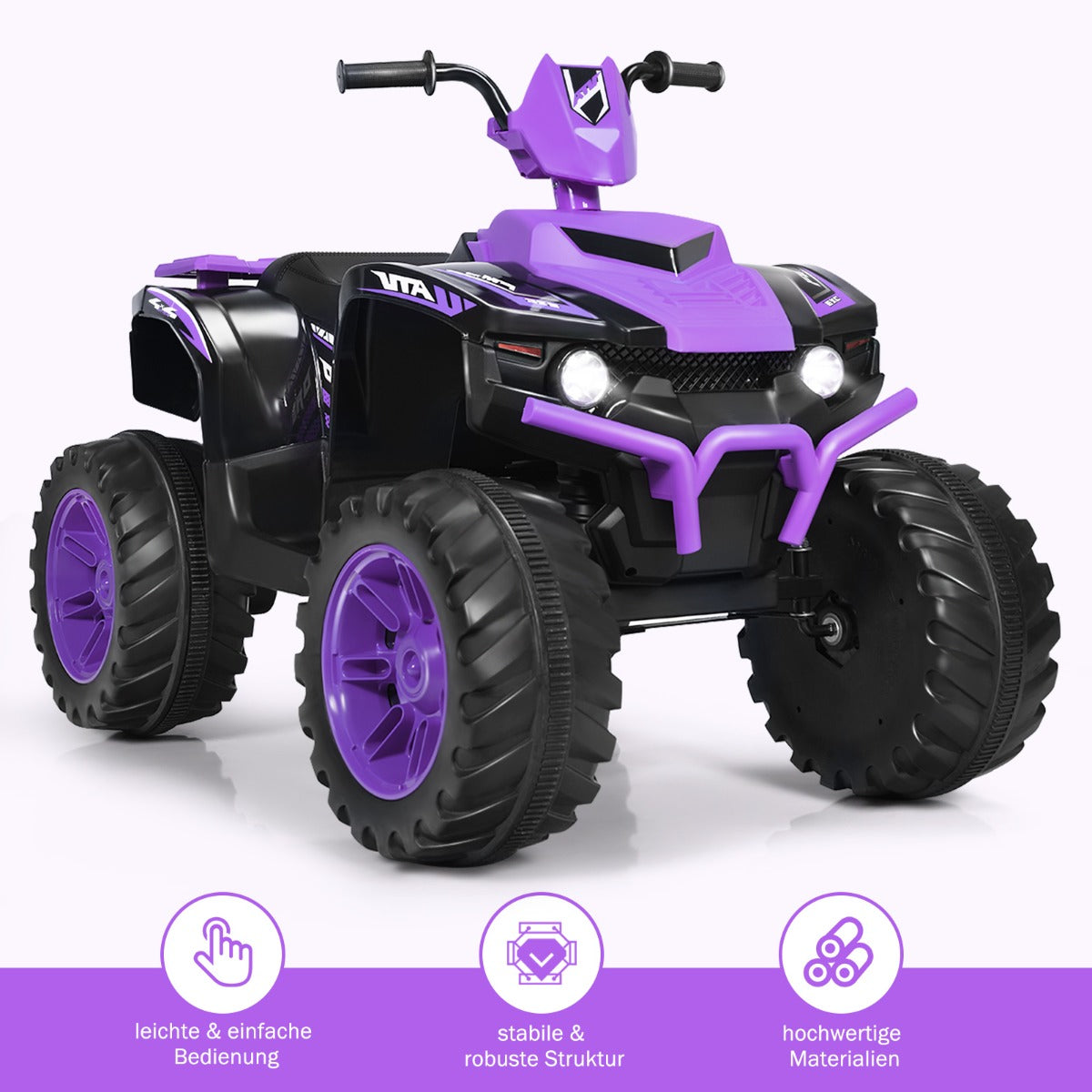 12V – Electric Kids Quad med Strålkastare Mini Musik och Horn – Lila