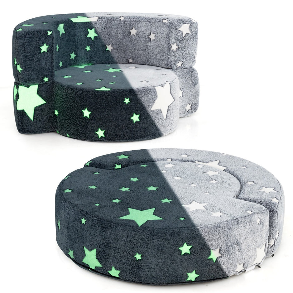 i – barnsoffa rund leksoffa Glow in the Dark klädd med avtagbart överdrag – 2 1 – Grå