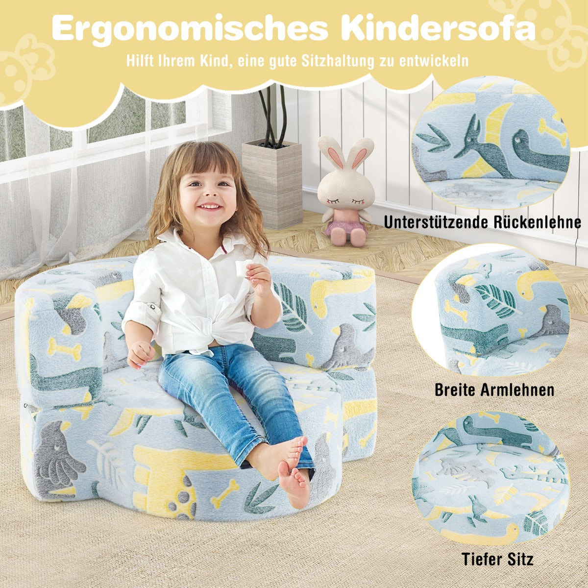 i – barnsoffa rund leksoffa Glow in the Dark klädd med avtagbart överdrag – 2 1 – Blå