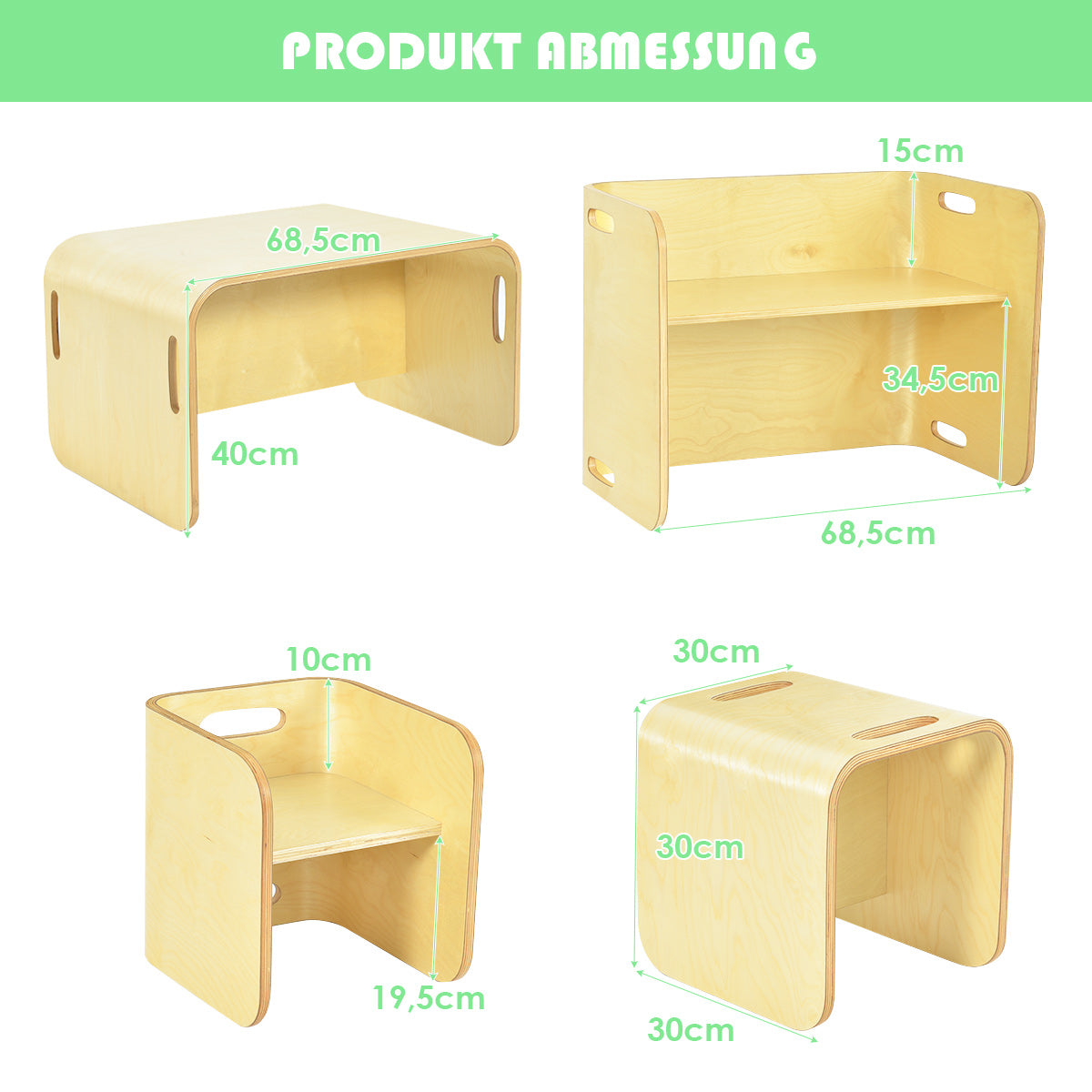 st – Barnbord och stolar set barnsittgrupp trä barnmöbler inlärningsbord – 3 – Natur