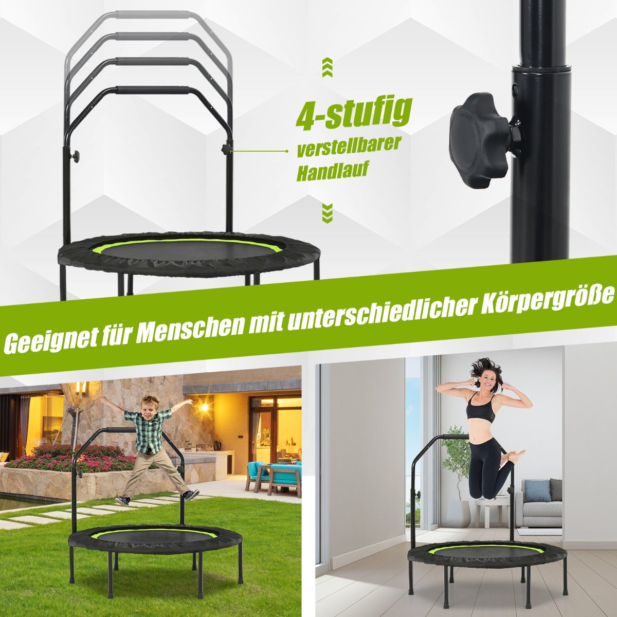 Ministudsmatta – med höjdjusterbart handtag och motståndsband Gröna – 2 Ø 101 cm – Grön