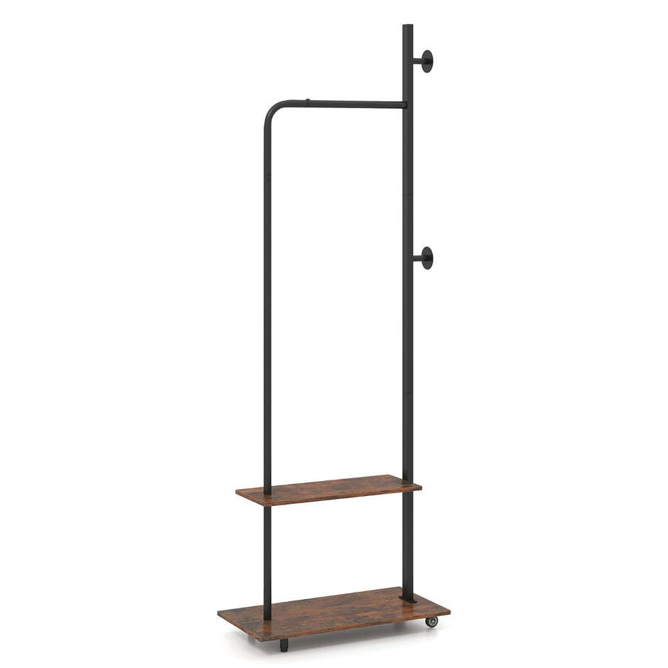 Klädställ – på hjul öppen klädstång med krokar – 2 60 x 30 x 175 cm – Brun