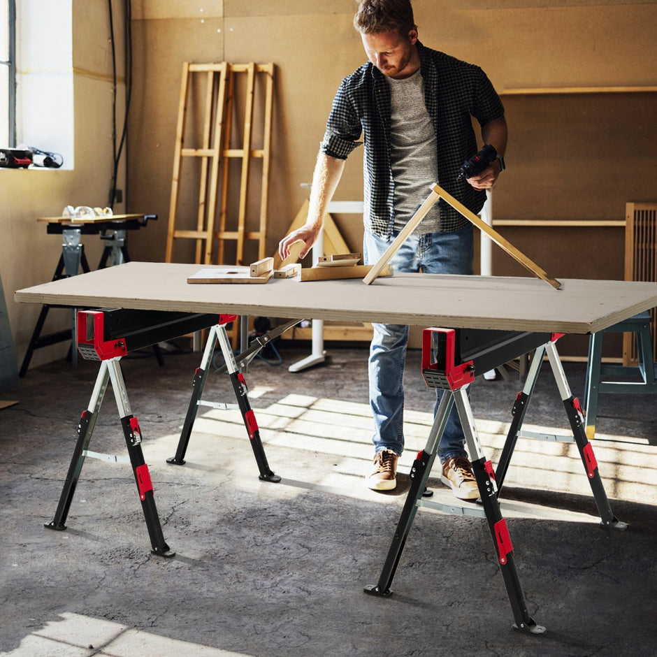 Hopfällbar – såghäst i pack av stål med stödarmar Höjdjusterbar – 2 2 x 4 61,5-82,7 cm – Röd och svart