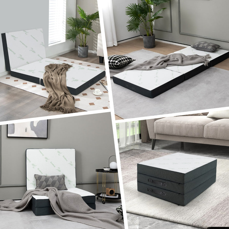 Vikmadrass – tjock faldig hopfällbar vit och – 10 cm 3 193 x 80 x 10 cm – Grå