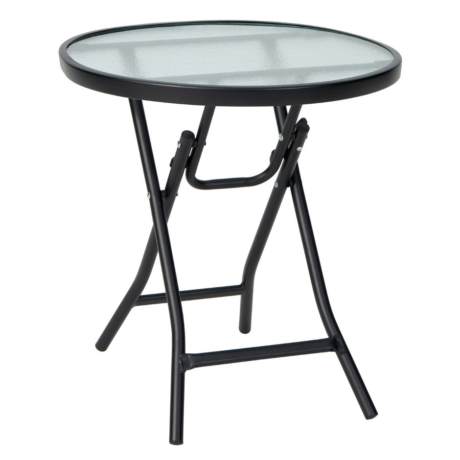 Uteplats – matbord Runt glasbord med härdat glasskiva – 46,5 x 46,5 x 47,5 cm – Svart