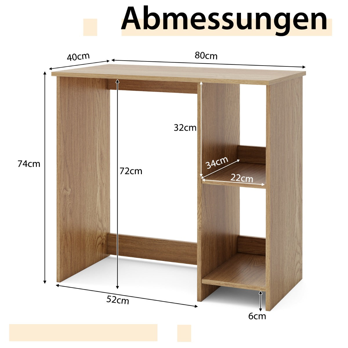 Litet – skrivbord med fack Kontorsbord PC – 2 80 x 40 x 74 cm – Natur