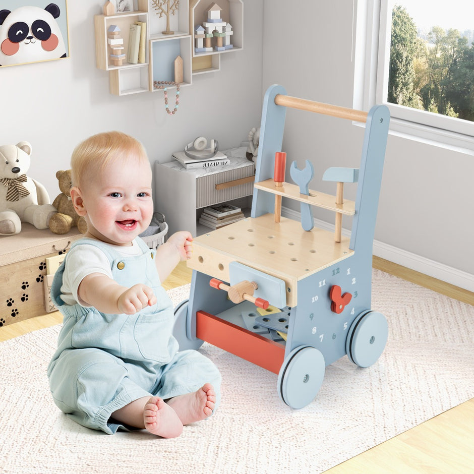 i – Baby Walker Tool Toy med Multi Activity Center och lägre förvaring – 2 1 – Blå