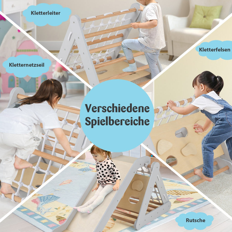 i – klättertriangel med rutschkana Träklätterställning – 4 1 62,5 x 64 x 57,5 cm – Grå