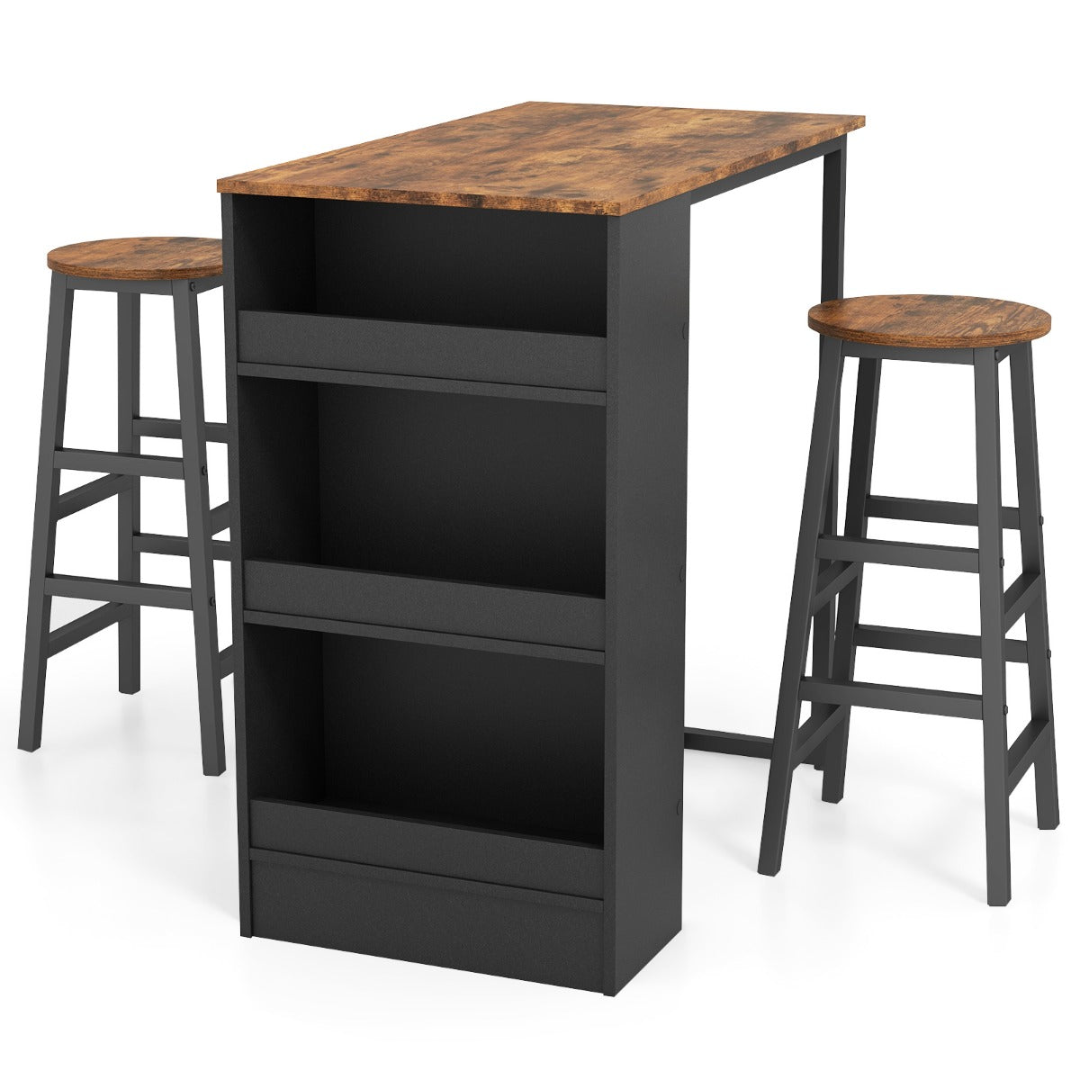 Köksbord – med pallar Platssparande bistrobord Bänkbord Matbordsset Barbord – 2 – Rustik brun
