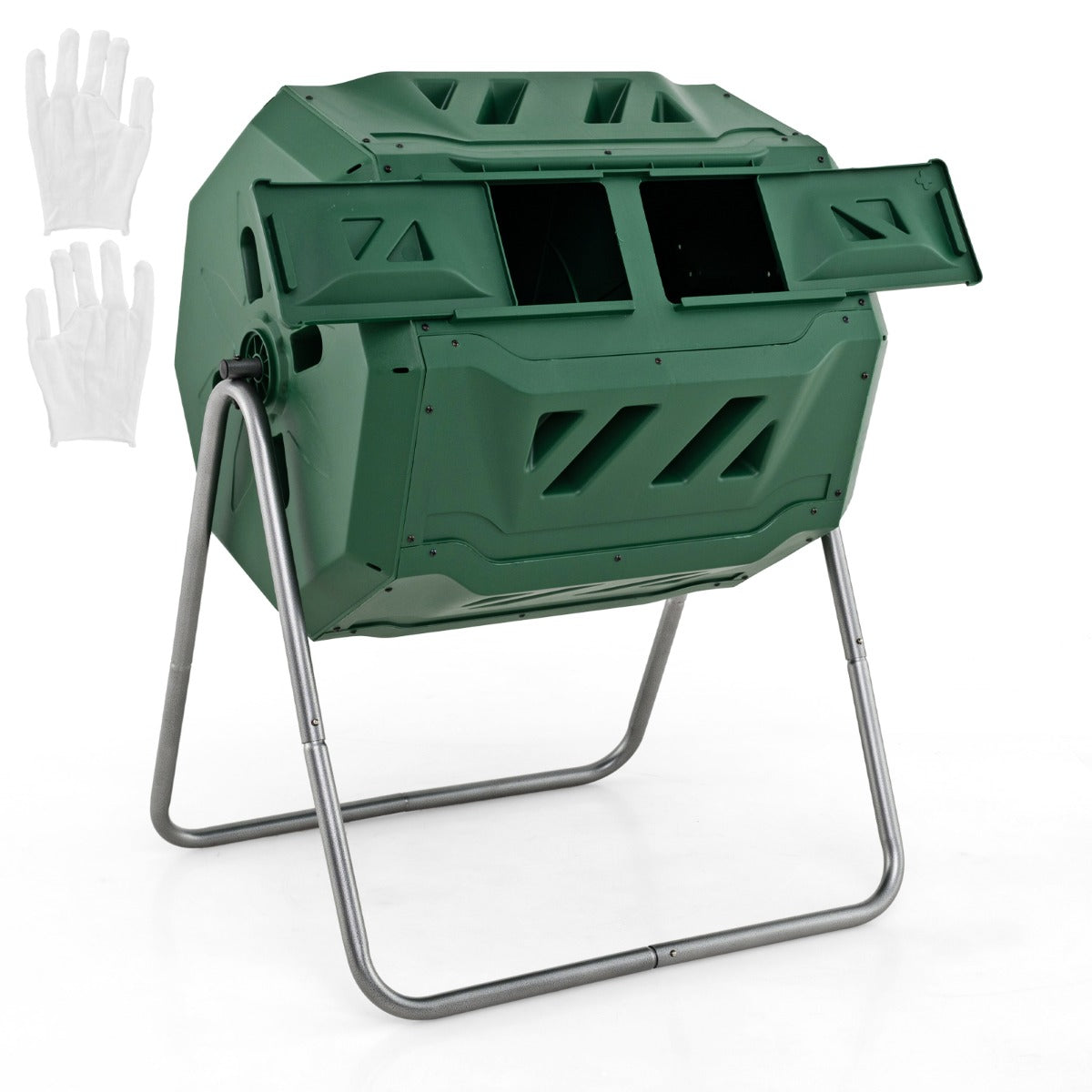 160L – Trumkompostör Trädgårdskompostor dubbelkammare 360° Vridbar – 70 x 63 x 93 cm – Grön
