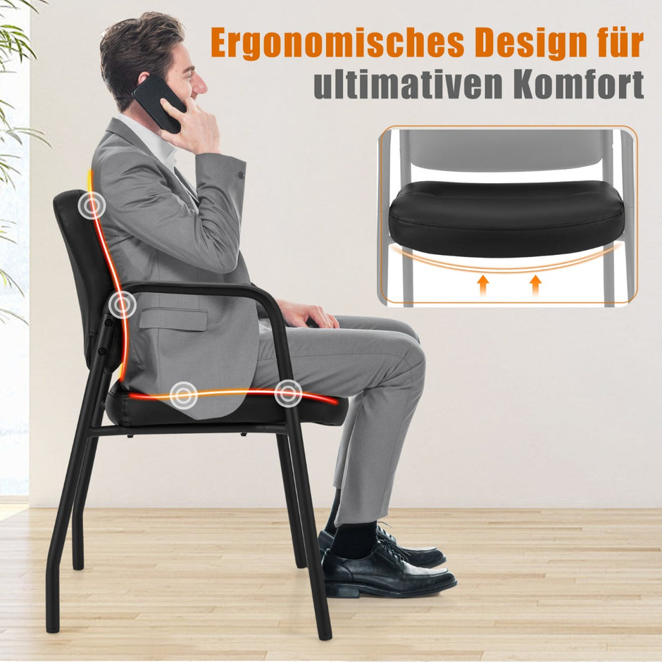 Konferensstolar – Set med vadderade besöksstolar armstöd och metallram – 2 58 x 56 x 81 cm – Svart