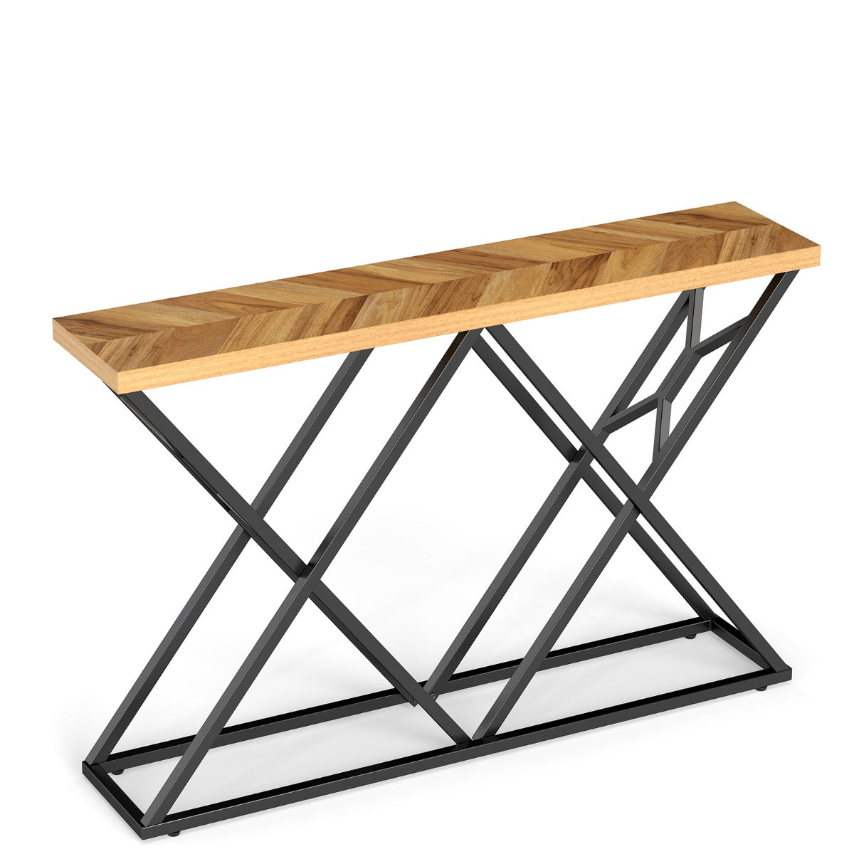 Konsollbord – Lantgårds hallbord med geometrisk Metallbasis industriell accentbord Träfärg – 140 cm – Trä